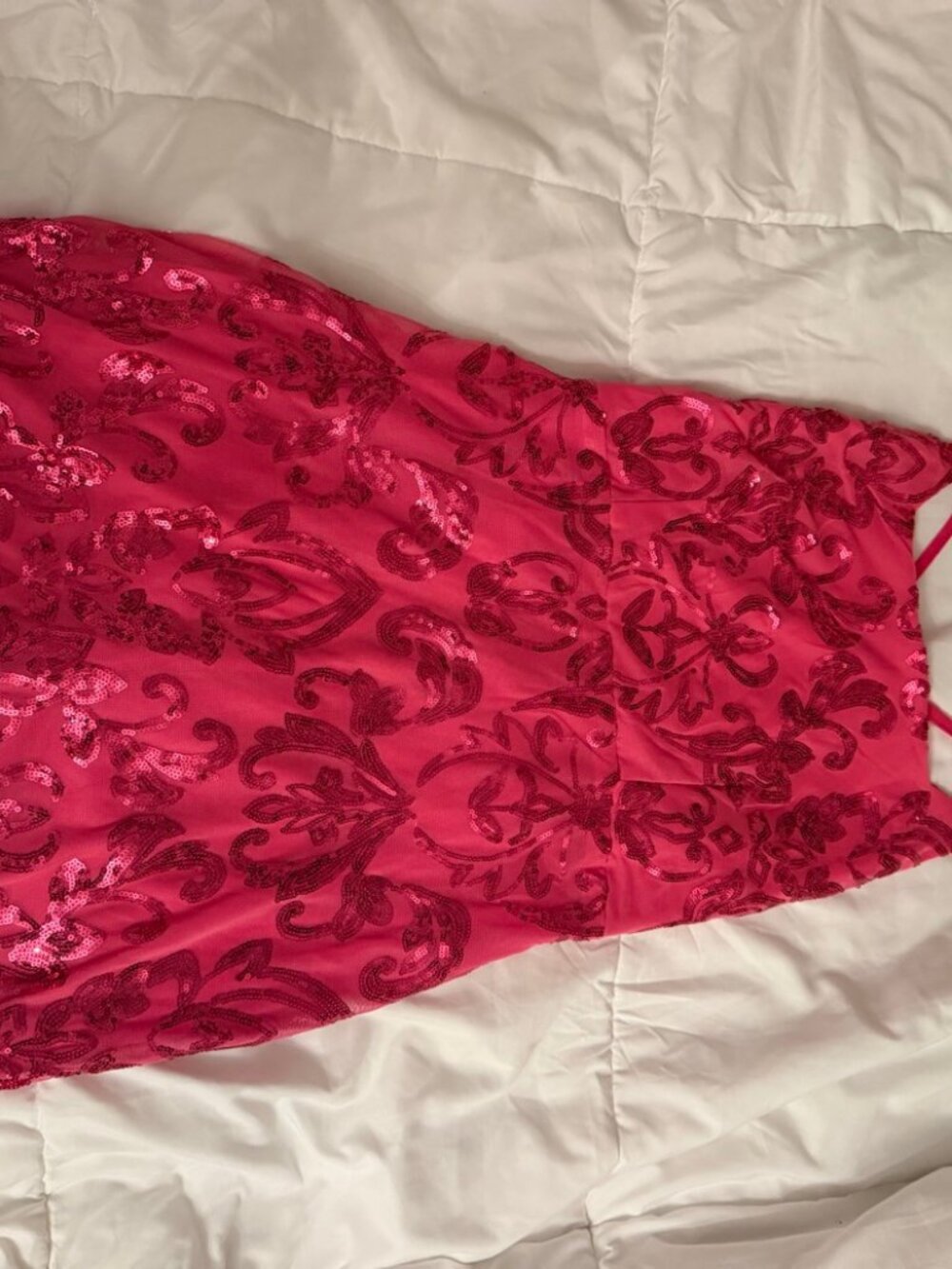 Hot Pink Sequin Mini Dress — Lace-Up Back, Size 6